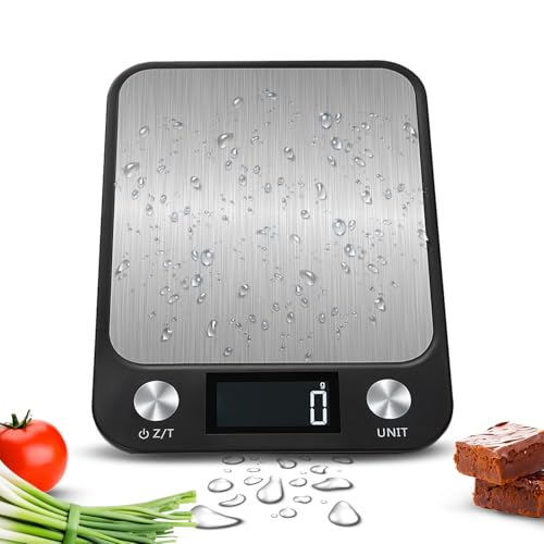 LEVADA PLUS Bilancia da cucina digitale multifunzione (15 kg) con ampio display LCD, bilancia alimentare, con piattaforma in acciaio inossidabile, alta precisione, compatta e sottile - Nero (15 kg)