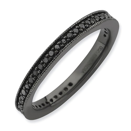 2.5Mm Black Rhodium Plated Sterling Silver With Black Diamonds Eternity Wedding Ring Band - Size 6 #TOP12
