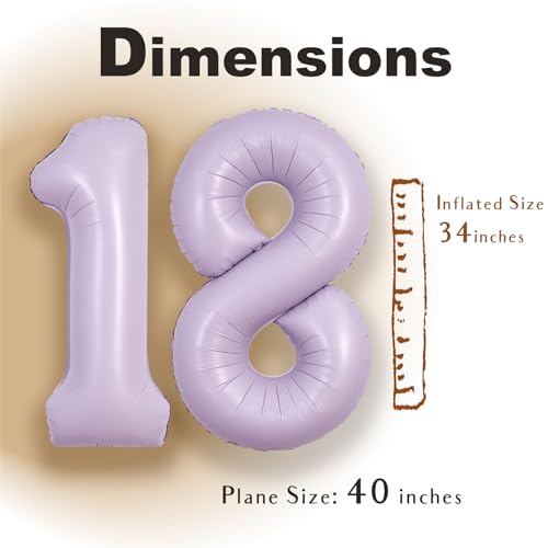 Image of SUWEN 40 Inch Light Purple Large 18 Balloon Number Big Foil Helium Lavender Number Balloons Huge Mylar 0-9 Giant Jumbo Happy 18th Birthday Party Anniversary Decorations