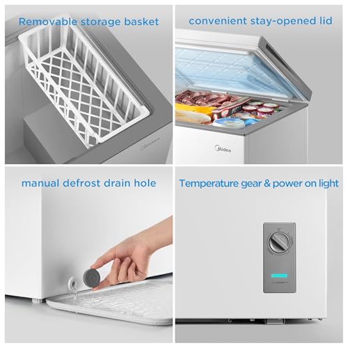 Midea MERC05C4BAWW Chest Freezer, 5.1 Cubic Feet Freezer With Removable Basket, Interior LED Light, Adjustable Temperature, For Kitchen Apartment Office, White on Fridge.com