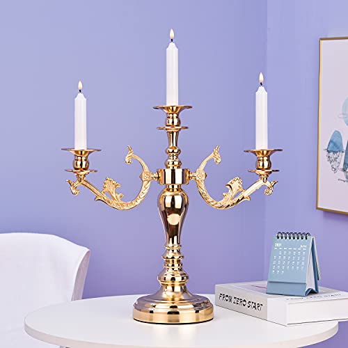 Vincidern 3-Candle Metal Candelabra Candlestick Holders 15.7 Inch Tall 3-Arm Candle Holder For Wedding Event Party Halloween Christmas Candelabra Candle Stand (Gold Candelabra) #TOP5
