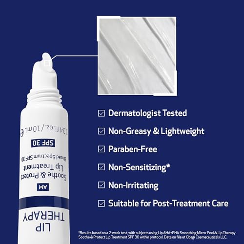 Obagi Medical Obagi Lip Therapy SPF 30 Soothe & Protect Lip Balm Treatment with Hyaluronic Acid, Vitamin E & Peptides – Visibly Plumps, Soothes & Moisturizes Dry Lips & Protects Against UVA/UVB Rays – .34 oz