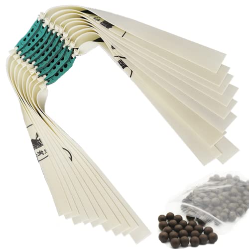 Zoshfo 12 STÜCKE Slingshot Naturlatex Flachgummi Ersatzband Outdoor-Jagd Professionelles Hochpräzises Gummiband, Inklusive 100 Stück Mud Pill Ammo,L,0.7 Cover