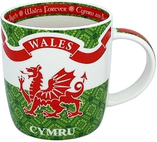 Bone China Welsh Mug Cymru Wales Ceramic Hand Painted Symbol Kitchenware for Hot or Cold Drinks 12.5Oz, red green white