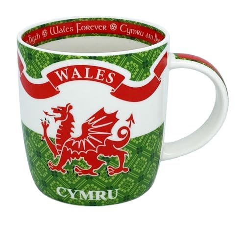 Royal Tara Bone China Welsh Mug Cymru Wales Ceramic Hand Painted Symbol Kitchenware for Hot or Cold Drinks 12.5Oz, red green white