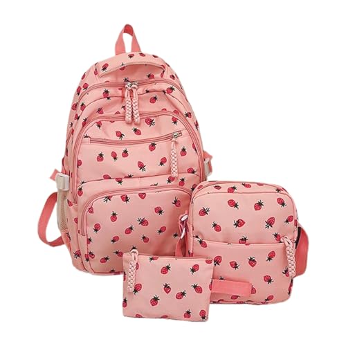 Sac à dos fraise et sa pochette à bandoulière pour organiser les affaires d'école