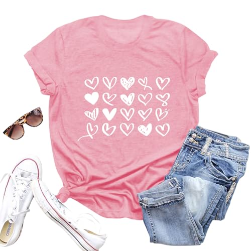 Image of Valentines Shirts for Women Valentine Love Heart Printed Graphic Tshirt Cute Girls Casual Top