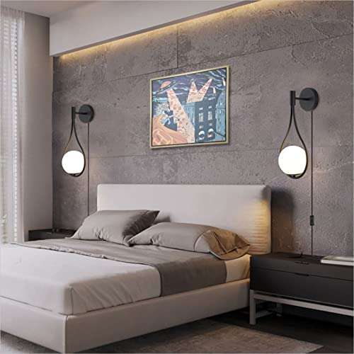 Kco Industrial Black Wall Light Plug In 2-Light Glass Globe Wall Sconce Metal Wall Sconce Vintage Wall Light Fixture For Kitchen Bedroom Bathroom Living Room(Black Plug 2 Pack) #TOP7