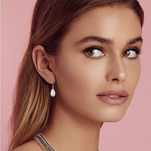Austrian Crystal Teardrop Dangle Earrings for Women Drop Hook Earring 925 Sterling Silver Hypoallergenic Jewelry (Aurora Borealis)