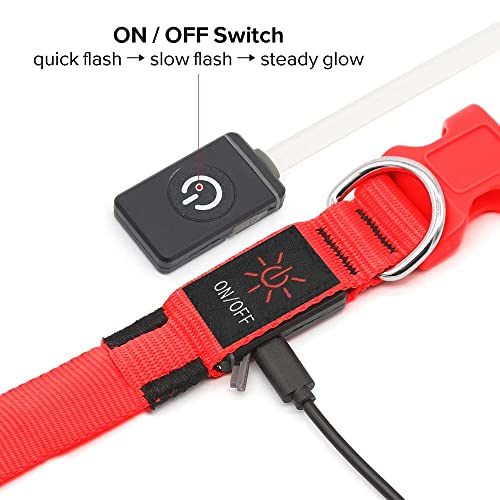 Illumifun Led Dog Collar, Usb Rechargeable Lighted Dog Collar, Nylon Glowing Safety Collar Light For Your Dogs Nighttime Walking (Red, Medium) #TOP2