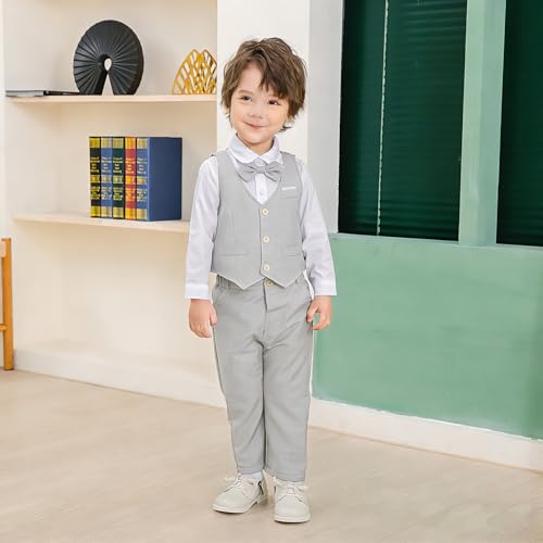 Image of Baby Boys' 4-Piece Vest Set with Dress Shirt, Vest, Pants, and Tie