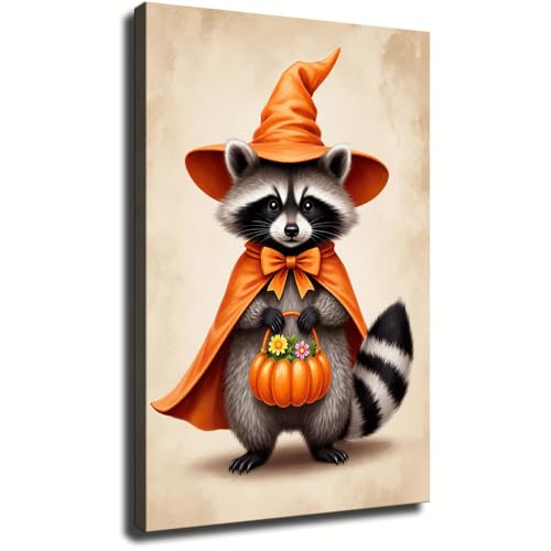 Adorable Raccoon Halloween Costume Pumpkin Basket Fall Decor Modern Wall