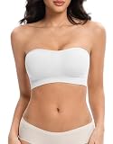 ANGOOL BH ohne Träger Damen   Trägerloser Push Up BH mit Anti Rutsch Silikon, Unsichtbarer Bandeau Strapless BH ohne Bügel für Alltag Hochzeit Sommer, Weiß, XL