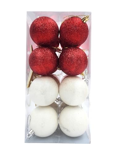 24 Bolas de Natal Lisas/Foscas/Glitter 6cm + Ponteira (Vermelho e Branco)