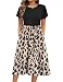 Zeagoo Sommerkleid Damen Kurzarm Knielanges Swing Kleid Elegant Tunika Blumenkleid Casual A Linie Rundhals Kleid mit Gürtel und Taschen Florala XXL