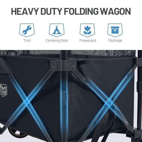 TIMBER RIDGE XL Deeper Wózek festiwalowy z hamulcami, 225 l, większa pojemność, składany wózek kempingowy na piknik w ogrodzie, składany, z regulowanym uchwytem i uchwytem na kubek, czarny
