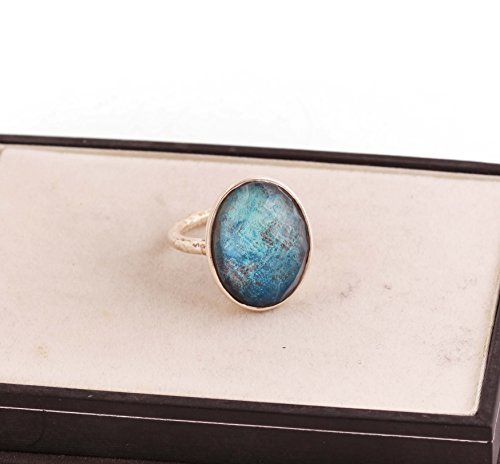 Bague argent 925 bleu pierre synthétique, création designer taille 57-3/4