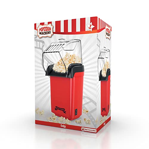Foto von Gadgy Popcorn Maschine Heissluft - Retro Popcorn Maker - Fettfreies Ölfreies Popcorn - Gesunder Snack - Popkorn Maschine rot
