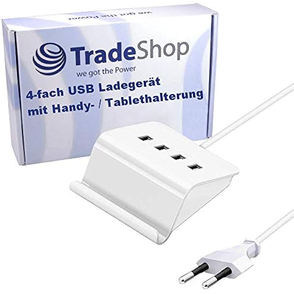 Trade-Shop 4-drożna ładowarka USB kompatybilna z iPhone XS/XS Max/XR/X/8/8 Plus/7/7 Plus/6/6S/6S Plus/5/5S/SE/5C/4/4S / iPad Air 2, mini 3/4, Pro 9,7''/12,9''