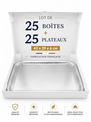 Miniatura 2 de 25 Cajas Catering Blancas 29 X 42 X 6 Cm 25 Bandejas Plateadas 42 X 28 Cm