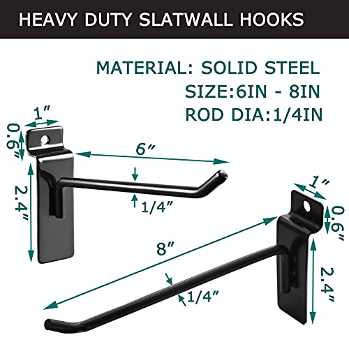 48Pack 6"And 8" Black Slatwall Hooks, Heavy Duty Slatwall Hooks & Hangers For Commercial Retail And Exhibition, 1/4”Dia Slatwall Panel Hooks Metal Pegboard Hooks For Garage Shop Supermarket #TOP1