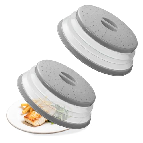 Mooisco Collapsible Microwave Splatter Cover,2 Pack 10.5 In Food Cover,Space-Saving Microwave Lid,BPA Free,Gray