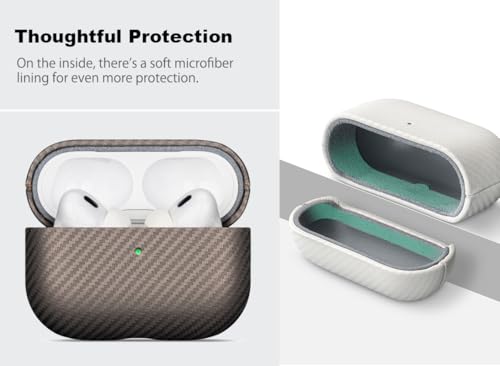 Haobobro Leather Case - for AirPods Pro 2 Case Cover - Selected Skin-friendly Leather, Carbon Fibre Texture, Handmade Drop Protective Hard Cover for AirPods Pro 2nd Generation Earbuds, Desert Titanium by HAOBOBRO - Image 5