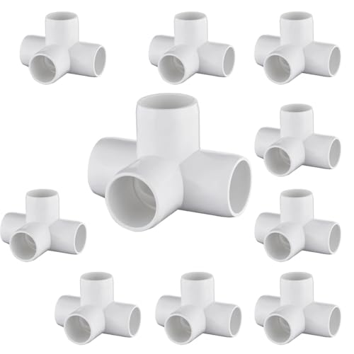3/4 Inch PVC 4 Way Tee Fitting 10 Pack - Furniture Grade, Thickened Extended Socket Design, UV Resistant Pipe Connector for DIY Furniture, Greenhouse Frame Building