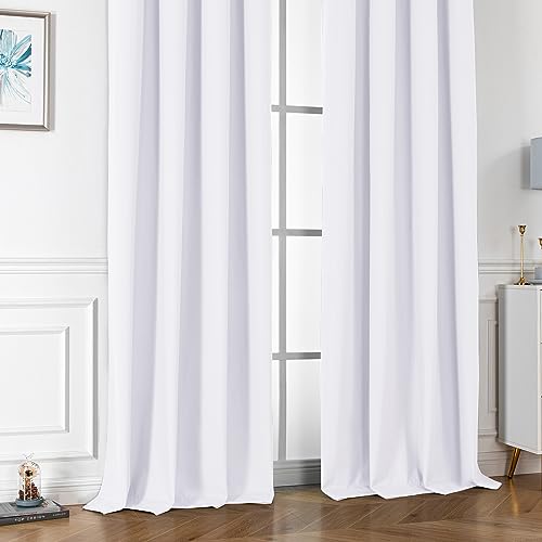Owenie Maya 100% Complete Blackout Curtains 84 Inch Length 2 Panels Set, Solid Warm Thermal Insulated Energy Efficient Window Curtain Grommet Panels For Bedroom, 54 W X 84 L, White #TOP6