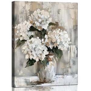 YRYWAWA White Hydrangea Bathroom Wall Art Canvas Print 12×15 Inches Retro Farmhouse Style Floral Artwork for Bedroom Living Room Office Decor