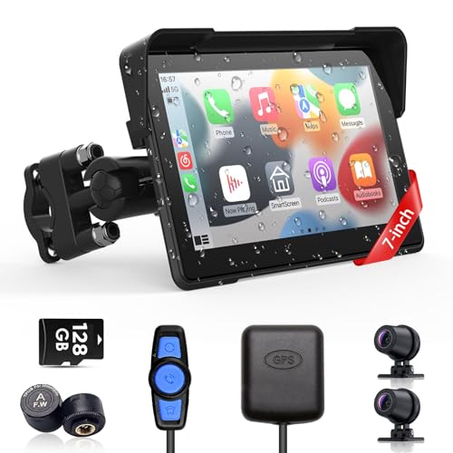Wireless Motorcycle Apple Carplay & Android Auto,7 Inch Touchscreen with AHD Dual Cam,Siri & Google Assistant, Looping Recording/BSD/Bluetooth 5.2/ GPS/Remote Control/TMPS /IP69K Waterproof /128GB by fuyuadas - Used condition - US$218.49