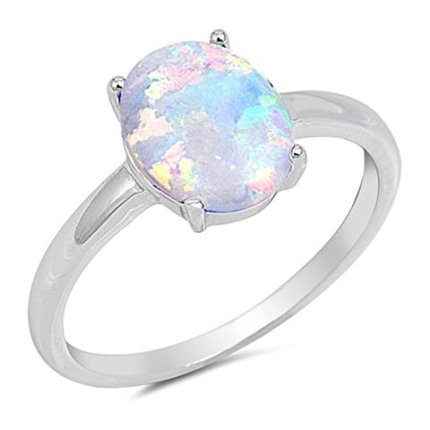 Oxford Diamond Co Solid Oval Lab Created White Opal .925 Sterling Silver Ring Size 6 Cover