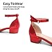 DREAM PAIRS Girls Sandals Low Heel Dress Pump Ankle Strap Interchangeable Bow Flower Wedding Party Shoes SDSD2320K RED Size 4 Big Kid