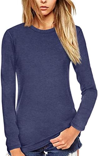 Beluring Womens Long Sleeve T Shirts Crew Neck Basic Tops Plain Shirt (Navy XL)
