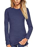Beluring Womens Long Sleeve T Shirts Crew Neck Basic Tops Plain Shirt (Navy XL)