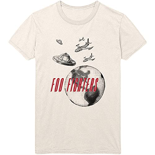 Rock Off Foo Fighters T Shirt UFO Planes Band Logo Nouveau Officiel Homme Natural Size - Les Beatles, Paul McCartney, John Lennon, RIngo Starr, George Harrison Rock Off Foo Fighters T Shirt UFO Planes Band Logo Nouveau Officiel Homme Natural Size