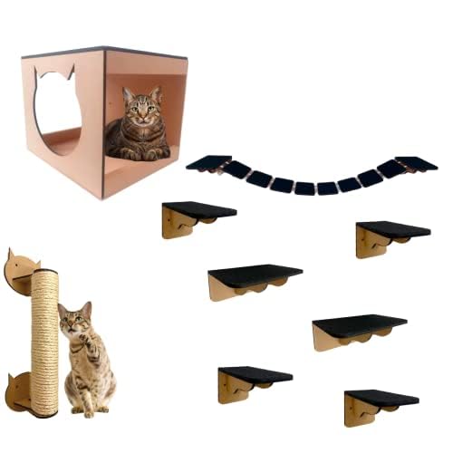 Playground Gatos 9 peças com Poste Arranhador Pinus Kit Gato Nicho Ponte Prateleiras Play Livre Pets