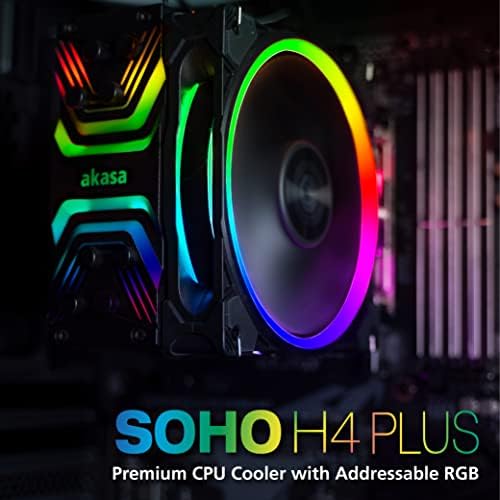 Akasa SOHO H4 Plus, Addressable RGB CPU Cooler, TDP185W, Supports Intel LGA 1700/115x/1200/20XX and AMD AM4 AM5 Ryzen, 120mm PWM Fan, Copper Heatpipes, Includes Thermal Paste, AK-CC4022HP01