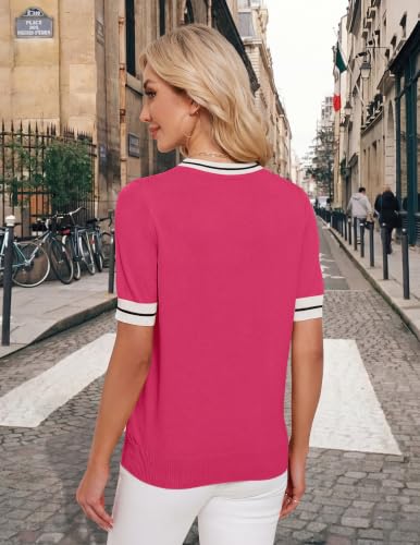 Image of Libsorge Womens Lightweight Cute Bow Tie Sweater Spring 2026 Business Casual Outfits V Neck Short Sleeve Tops