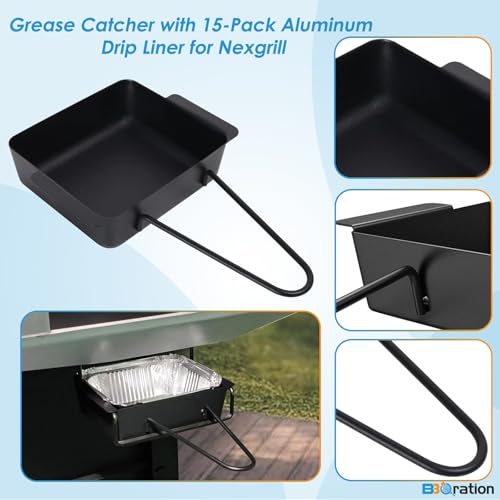 Image of Universal Grease Pan for Nexgrill 720-0830X 720-0830H 720-0888 720-0888S 720-0896B 720-0896 Cuisinart CGG-7400, Grease Catcher with 15-Pack Aluminum Drip Liner for Nexgrill Replacement Parts