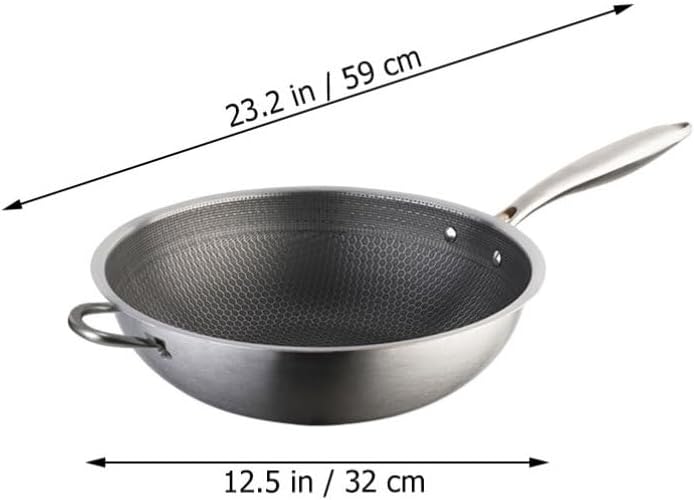 Ciieeo Stainless Steel Honeycomb Grain Wok Ergonomic Handle Non-stick Frying Pan for Versatile Cooking All Stoves Scratch and Abrasion Resistant Kitchenware