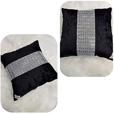Householdfurnishing Stylish Cushion Cover Crushed Velvet Luxurious Modern Design Sparkle Diamante (Black, Cushion cover 45 X 45 cm) Cover
