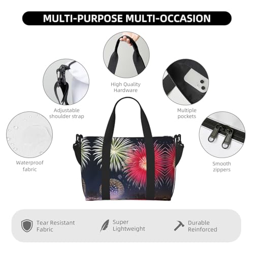 Splendid fireworks printing Hand Travel Bag Personal item bag women's handbag, travel large shoulder bag with zipper.4
