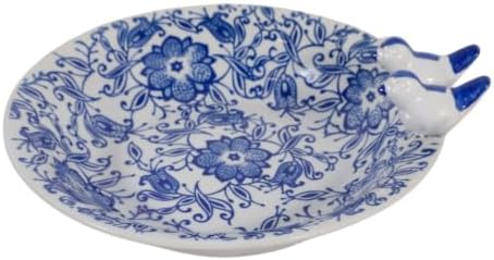 Round Chinoserie Bird Feeder and Bath for Outdoors - Ceramic Garden with Decorative Floral Design for Yard or Outdoor Birding - Decorative Perched Birds for House Garden Styling - 4", Blue & White — 사진 7