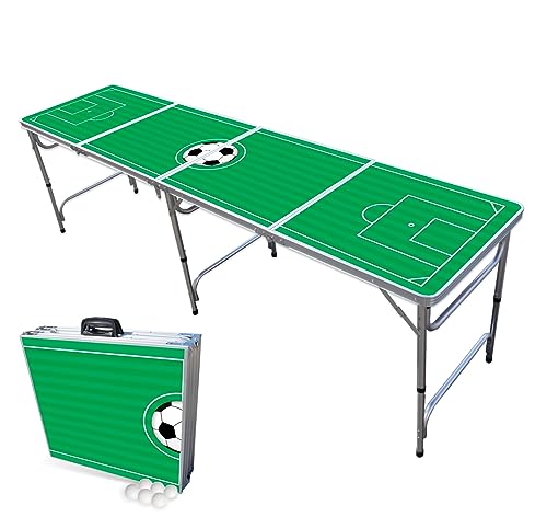 PartyPong 8-Foot Folding Beer Pong Table | Buffalo Football Field Design With Optional LED Lights & Cup Holes