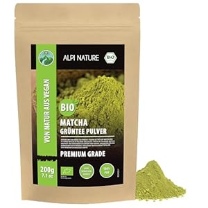 Alpi Nature Matcha Pulver BIO 200g, Grüner Tee Premium Grade, bio Matcha Tee, natürlich koffeinhaltig
