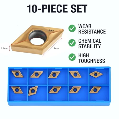 Hartmetall Wendeplatten, Dreh Wendeschneidplatte, 10 Stück DCMT070204 US735 CNC Hartmetall Einsätze Klingenfräser Drehmaschine Drehwerkzeug mit Box für Drehwerkzeughalter Ersatz