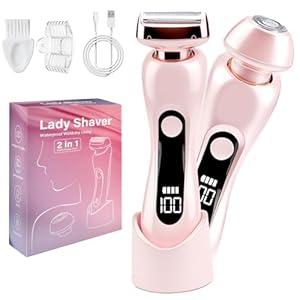 Bikini Trimmer Women, 2-in-1 Electric Lady Shavers for Women, Electric Dual Head Shaver, Silk Glide Epilator Painless Hair Removal at Home, Wet & Dry, for Face, Legs, Underarm & Intimate Areas
