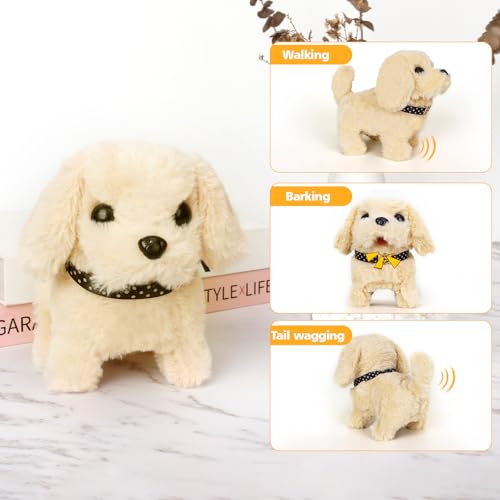 DAOUZL Realistischer Roboter Hund Spielzeug, 2pcs Läuft und Bellt, Realistischer Roboter Welpe Elektronisch Plüschwelpe Spielzeug Geschenk Jungen Mädchen 2-7 Jahre