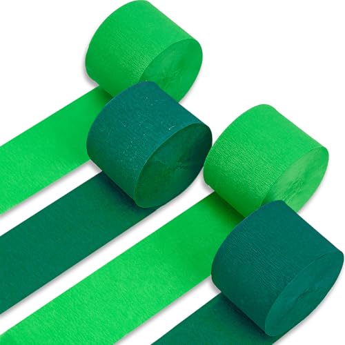PartyWoo Crepe Paper Streamers 4 Rolls 328ft Shades of Green for Party Wedding Birthday & Baby Shower Decorations (1.8 Inch x 82 Ft/Roll)
